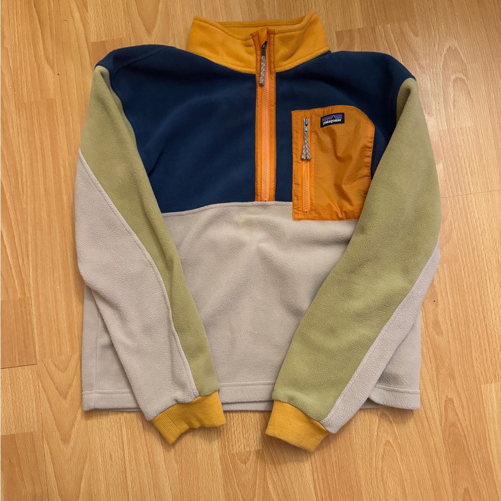 Patagonia Colorblock Fleece Pullover - Blue, Orange, and Cream